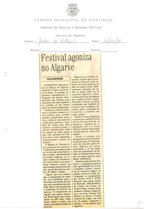 Revista de Imprensa sobre cultura, abril a junho de 1993